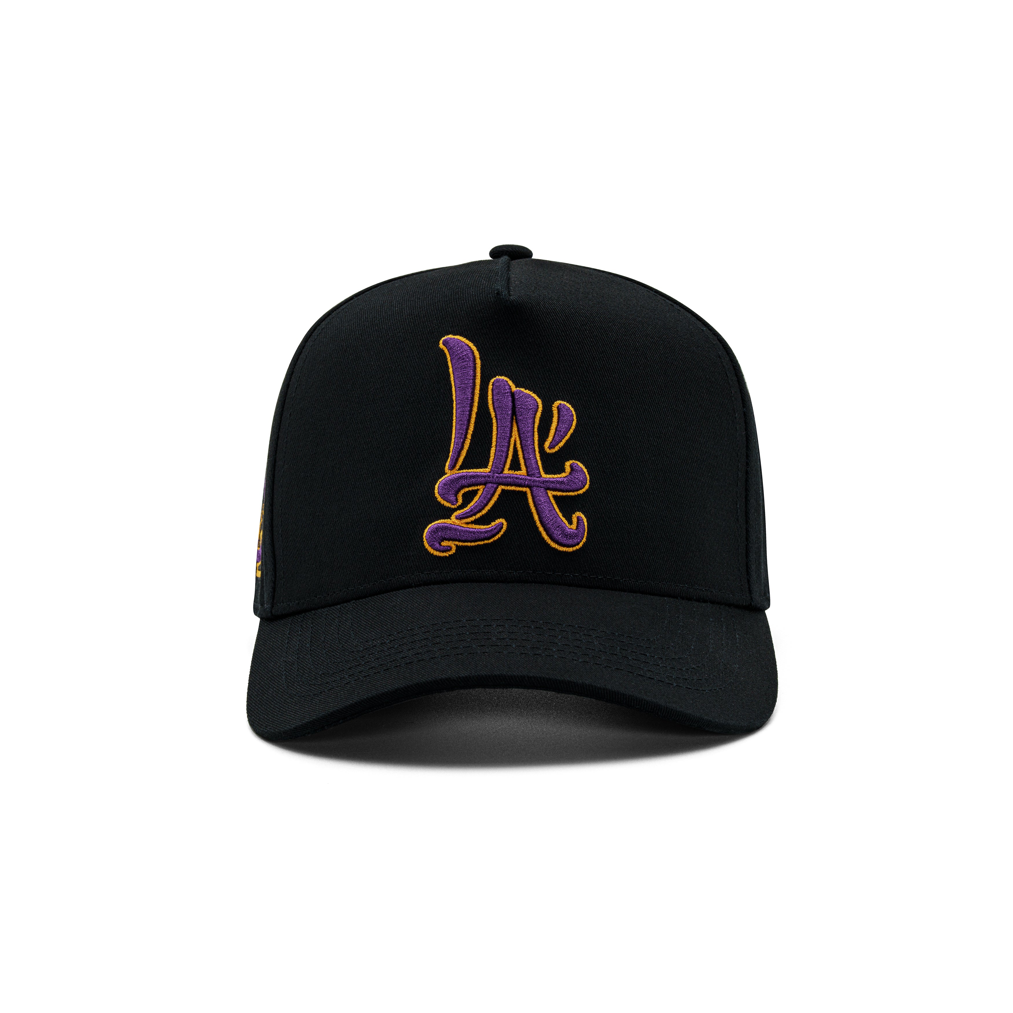 LA Brush Calligraphy Black Snapback - Purple & Gold Flow