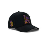 LA Brush Calligraphy Black Snapback - Purple & Gold Flow