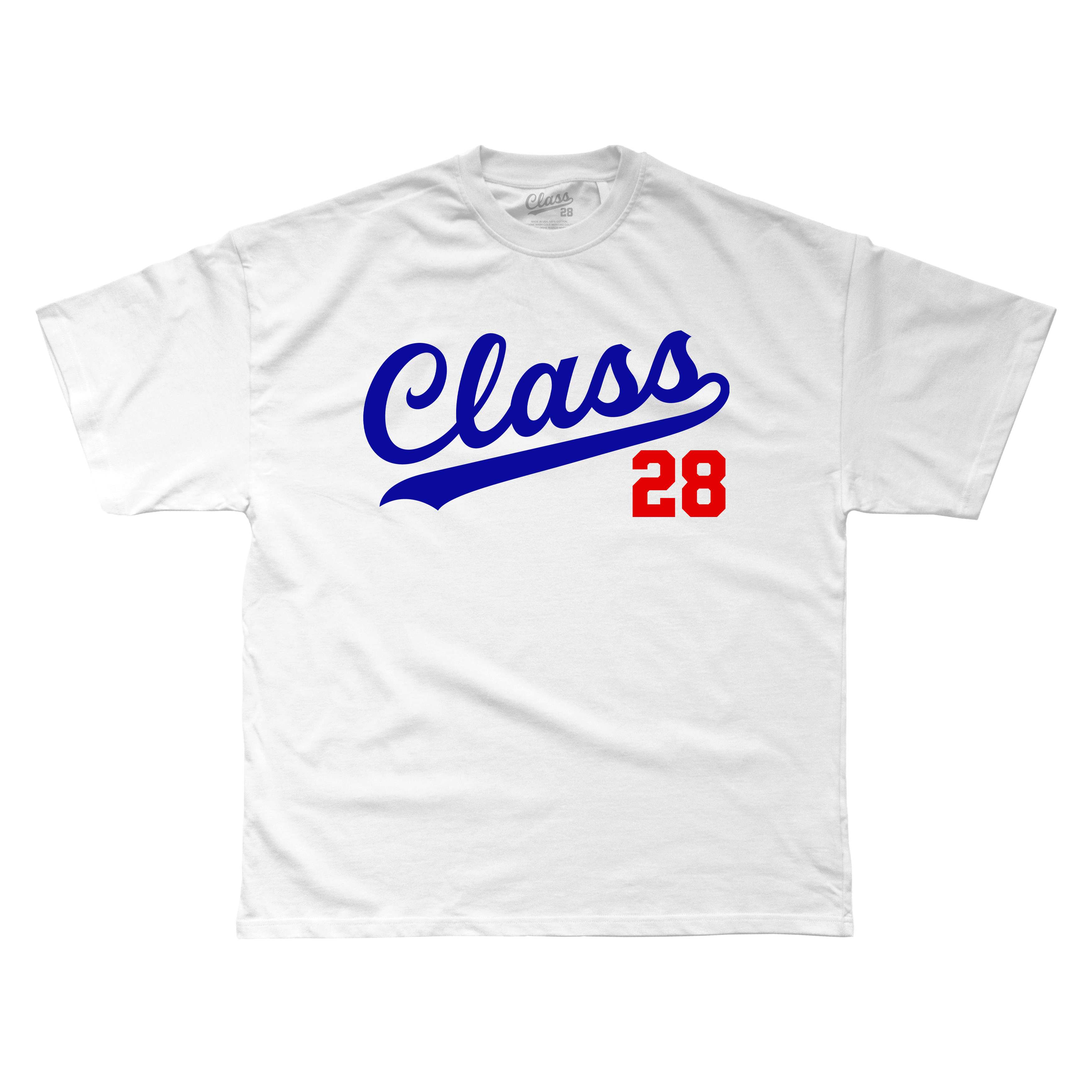 Class 28 Classic Script Blue/Red Logo Tee on White